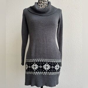 Grey and black ALYX wool sweater dress with snowflake design,
